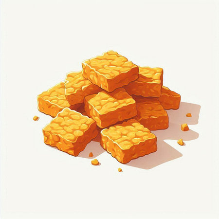Illustration of a pile of sweet corn cubes on a white background