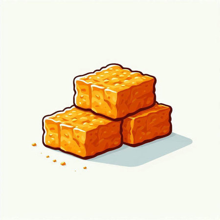 Illustration of a pile of brown sugar cubes on a white background