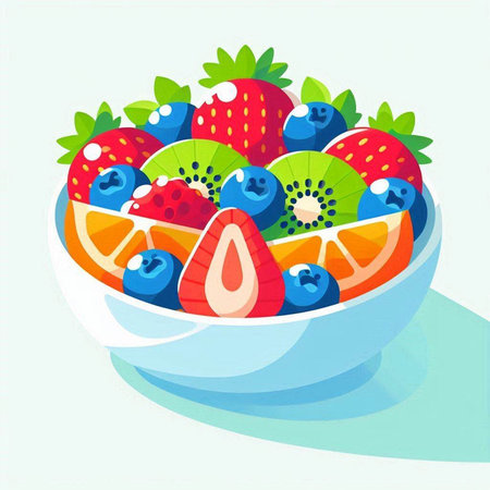 Fruit salad in a bowl. Vector illustration of a fresh fruit salad.の写真素材