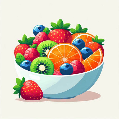 Fruit salad in a bowl. Vector illustration of a healthy food.