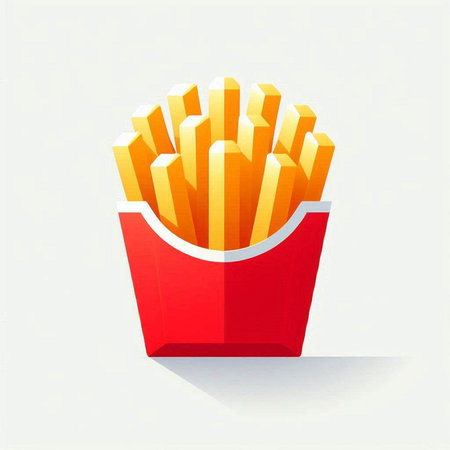 French fries in a red box on a white background. Vector illustration