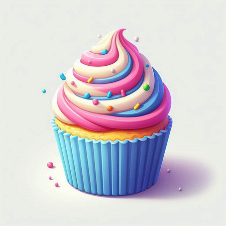 Cupcake with cream and colorful sprinkles. Vector illustration.の写真素材