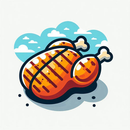 Grilled chicken icon in flat style. Vector illustration. Isolated on white background.の写真素材