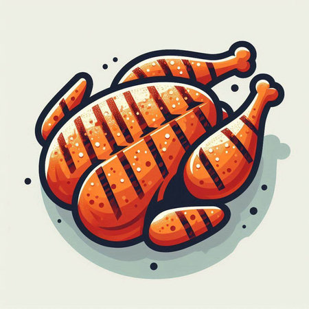 Illustration of a grilled chicken on a white background. Vector illustrationの写真素材