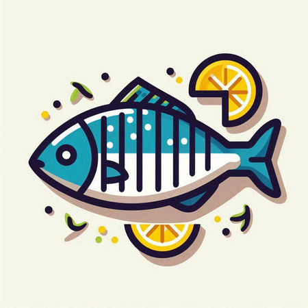 Fish and lemon. Vector illustration in a flat style on a light background.の写真素材