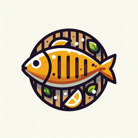 Fish logo. Vector illustration of a fish in a circle. Seafood emblem.