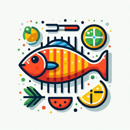 Fish, seafood, flat line icon, vector illustration, eps 10