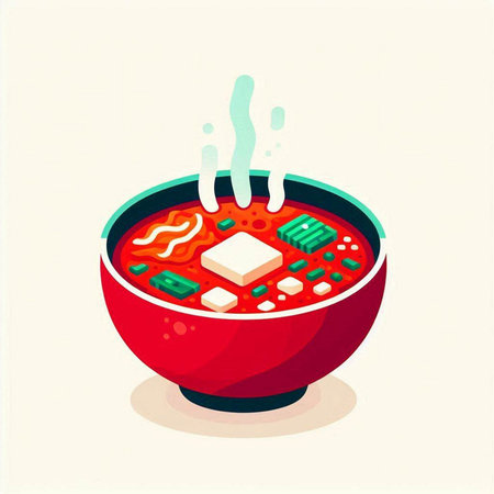 Japanese soup in a bowl. Japanese cuisine. Vector illustration in cartoon style.