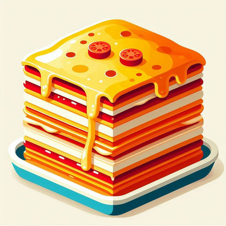 Illustration of a stack of pancakes with melted cheese. Vector illustration.