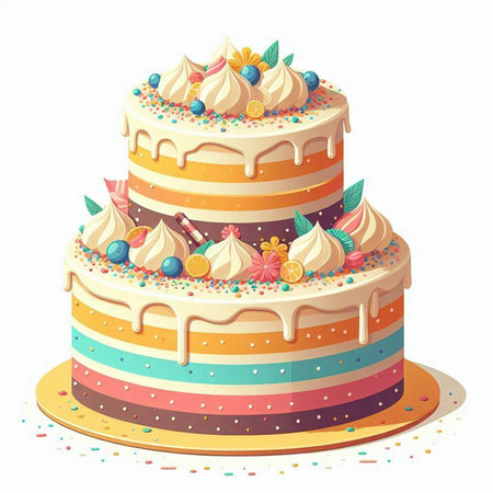 Illustration of a three-tiered cake on a white background
