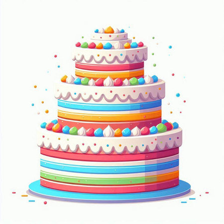 Illustration of a birthday cake with multicolored sprinkles on a white background