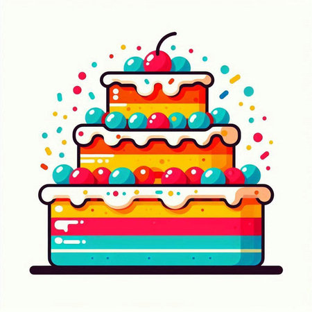 Birthday cake icon. Vector illustration. Colorful flat design.