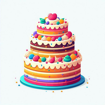 Birthday cake with colorful candies. Vector illustration on white background.