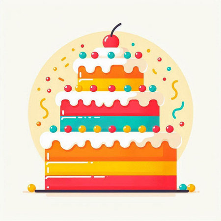 Birthday cake vector illustration in flat style isolated on white background.
