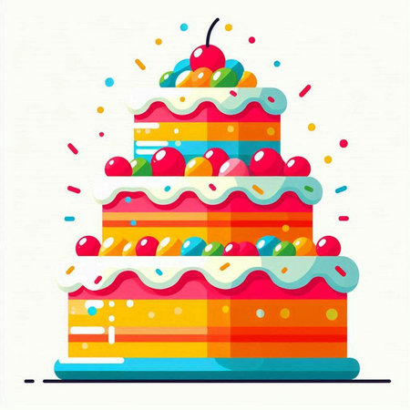 Birthday cake vector illustration. Cakes with cream and cherry.