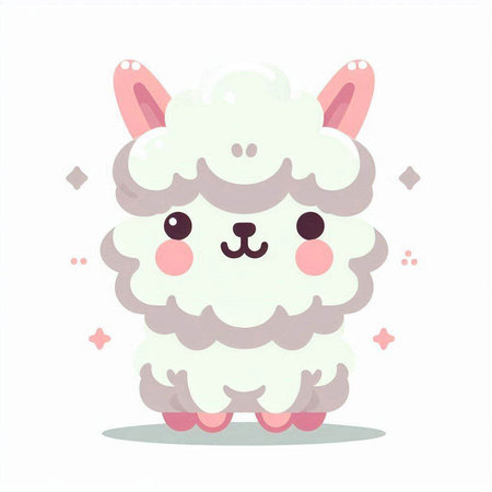 Cute cartoon alpaca. Vector illustration in flat style.の写真素材