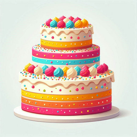 Colorful birthday cake isolated on a white background. Vector illustration.