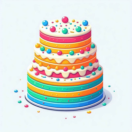 Illustration of a cake with colorful sprinkles on a white background