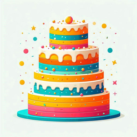 Colorful birthday cake on white background. Vector illustration. Eps 10