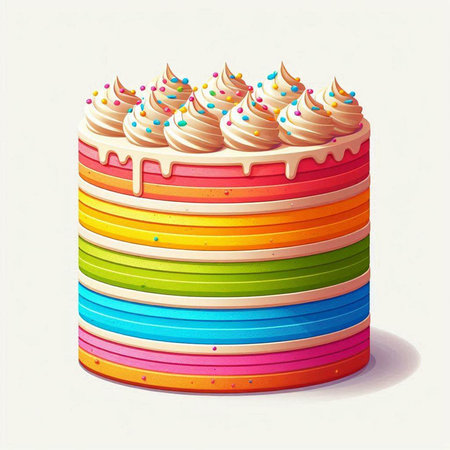 Rainbow cake on white background. Vector illustration. Eps 10.