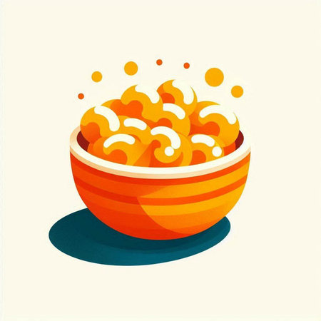 Illustration of bowl with cornflakes on a light background.の写真素材