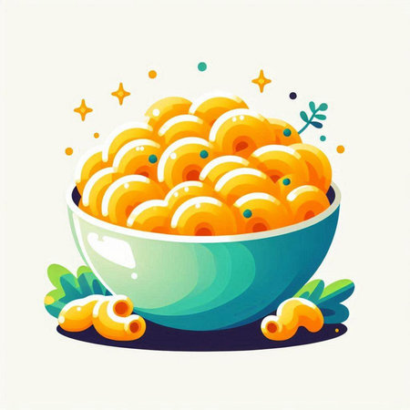 Illustration of a bowl of macaroni pasta in cartoon style