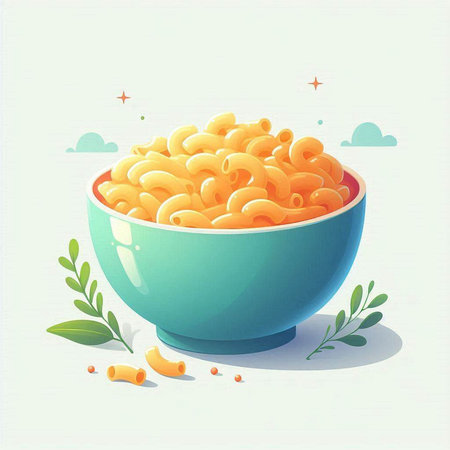 Illustration of a bowl of macaroni on a light background