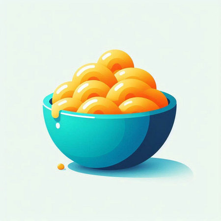 Illustration of bowl full of macaroni on a blue backgroundの写真素材