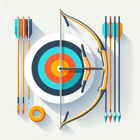 Archery target with arrows. Flat design. Vector Illustration.