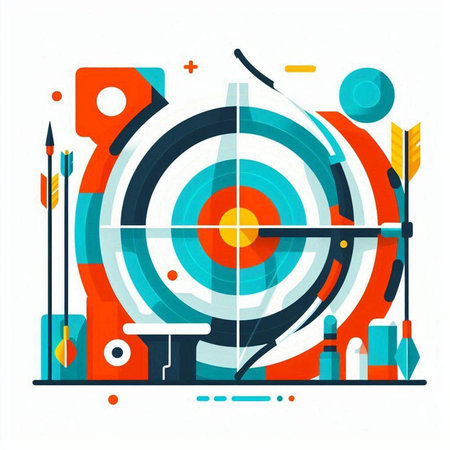 Abstract colorful geometric composition with target and arrows. Vector illustration in flat styleの写真素材