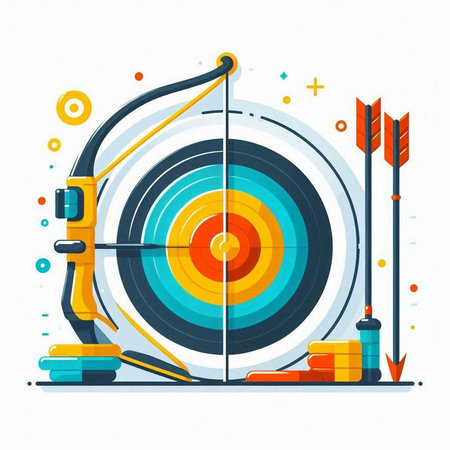 Archery target with arrows on white background. Flat style vector illustration.の写真素材