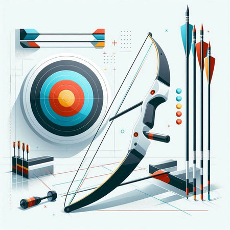 Vector illustration of archery target with arrows in isometric style.