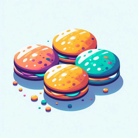 Illustration of colorful macaroons on a blue background. Vector illustration
