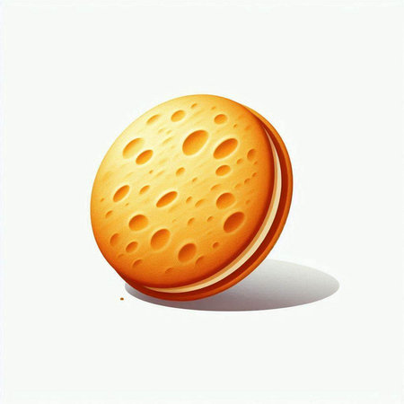 Illustration of a round biscuit with cheese on a white backgroundの写真素材