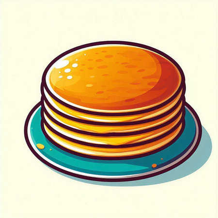Illustration of a stack of pancakes on a blue plate, vector illustrationの写真素材