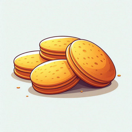 Illustration of a stack of round cookies on a white background.
