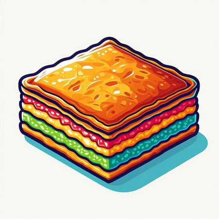 Illustration of a stack of multicolored lasagna on a white background