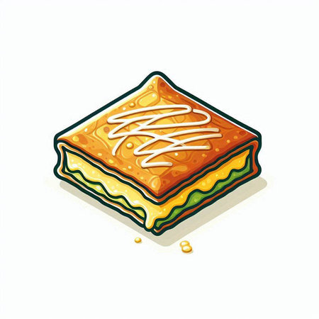 Illustration of a stack of lasagna on a white background.
