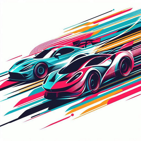 Sport car racing on colorful background. Vector illustration. Eps 10.