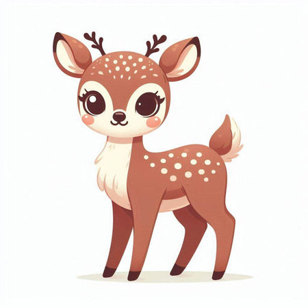 Cute cartoon deer isolated on a white background. Vector illustration.の写真素材