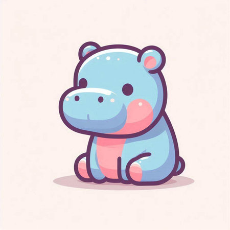 Cute hippo cartoon vector illustration. Childish character design.の写真素材