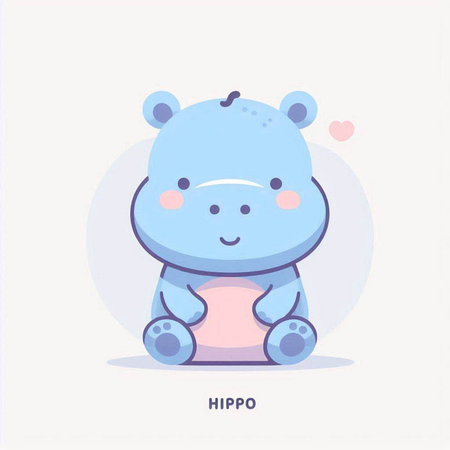 Hippo. Cute cartoon character. Colorful flat vector illustration.の写真素材