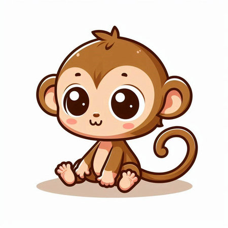 Cute little monkey isolated on white background. Vector cartoon illustration.の写真素材