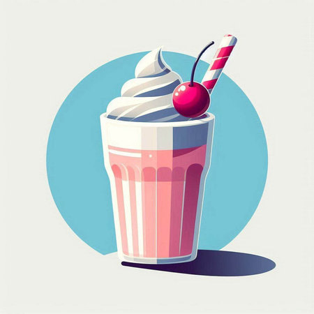 Milkshake with cherry on a blue background. Vector illustration.の写真素材