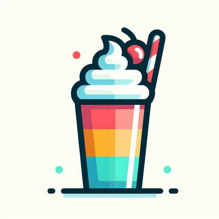 Colorful vector illustration of a milkshake with whipped cream.