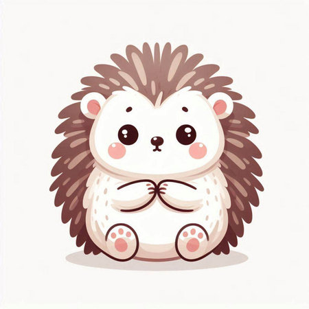 Cute cartoon hedgehog. Vector illustration isolated on white background.の写真素材