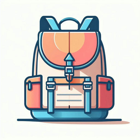 Backpack icon. Vector illustration of a backpack in cartoon style.の写真素材