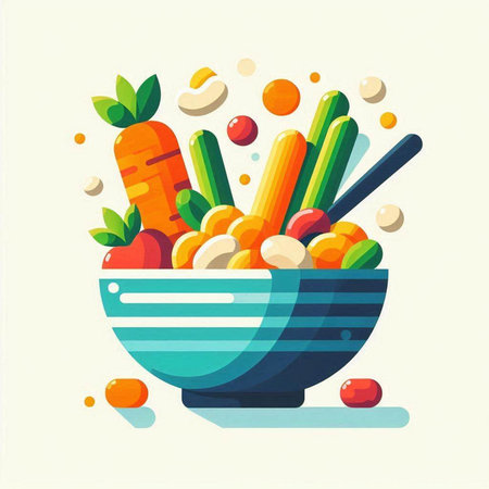 Bowl of fresh vegetables. Healthy food concept. Vector illustration.の写真素材
