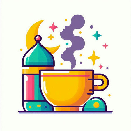 Coffee cup and teapot flat color vector illustration.