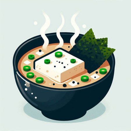 Illustration of a Japanese Miso Soup in a Bowl with Steamの写真素材
